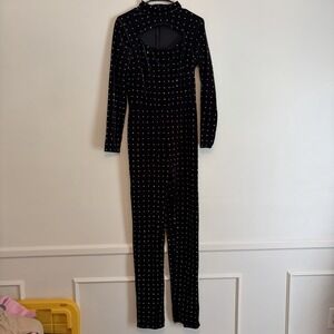 runway collection johnathan kayne Large Black velvet jumpsuit jewel Formal Party